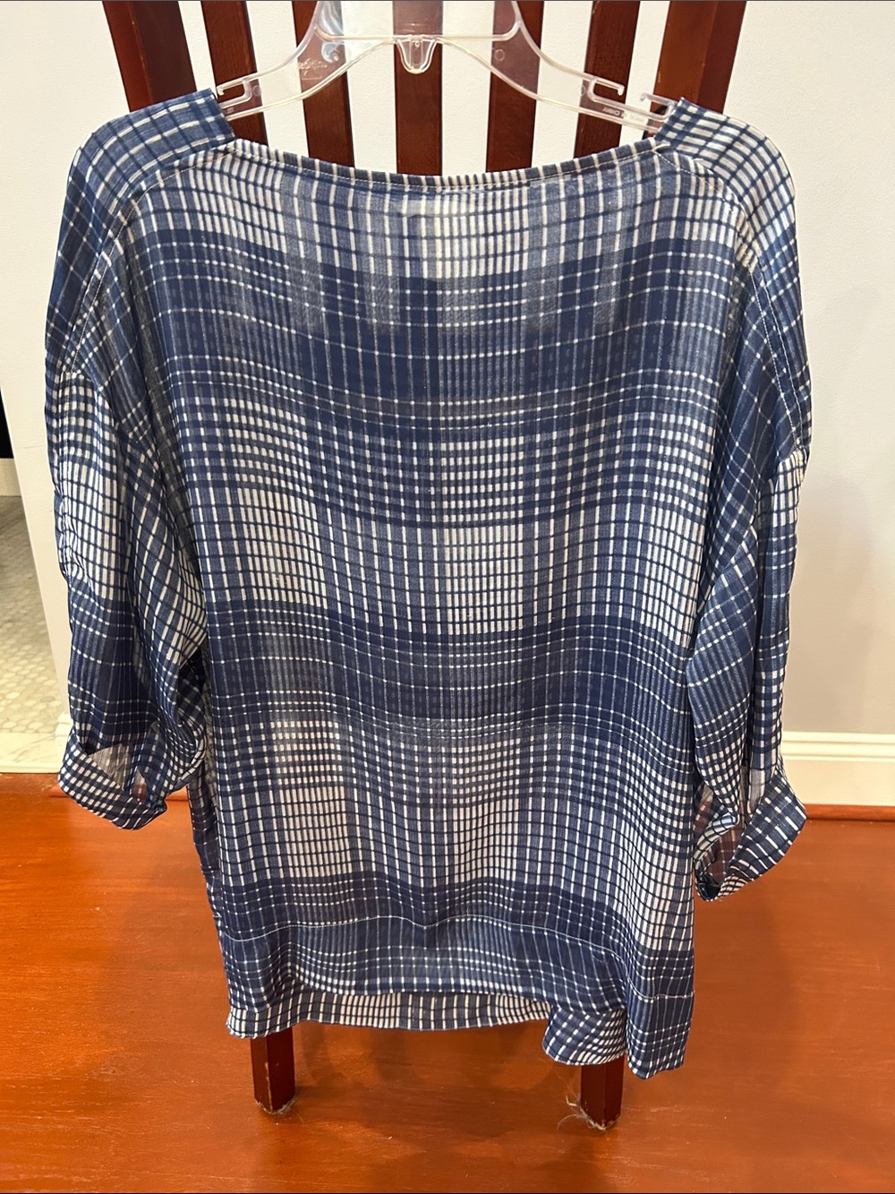 H&M Blue and White Plaid Boatneck Tunic Top